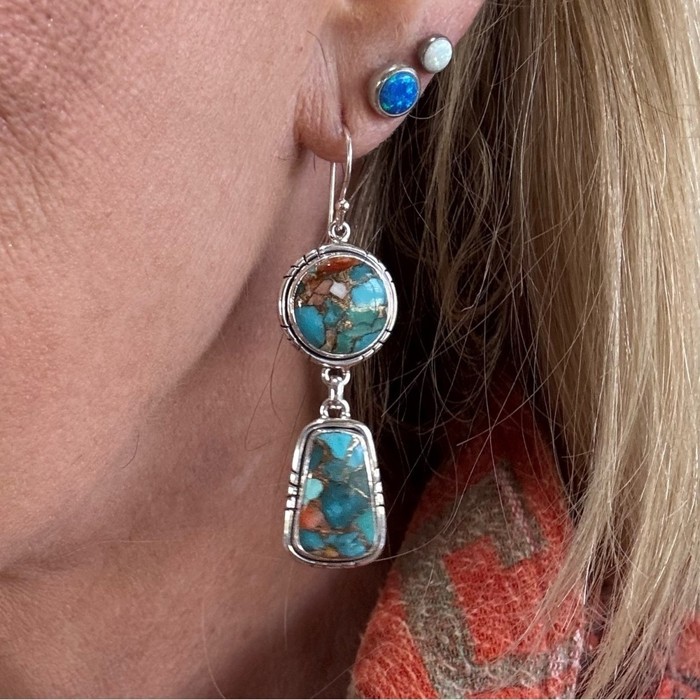New Oyster Turquoise and .925 Silver‎ Dangle Earrings
